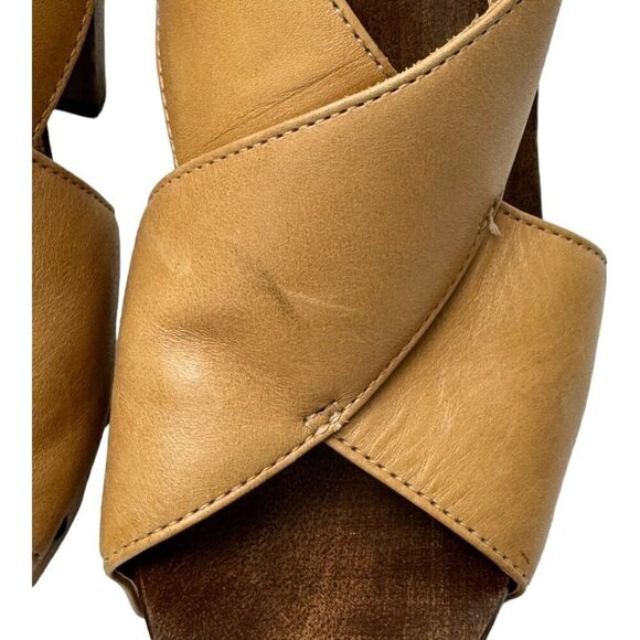 Diane Von Furstenberg Shoes Women 6 Tan Leather Open Toe Slingback Wood Heels - Picture 6 of 12